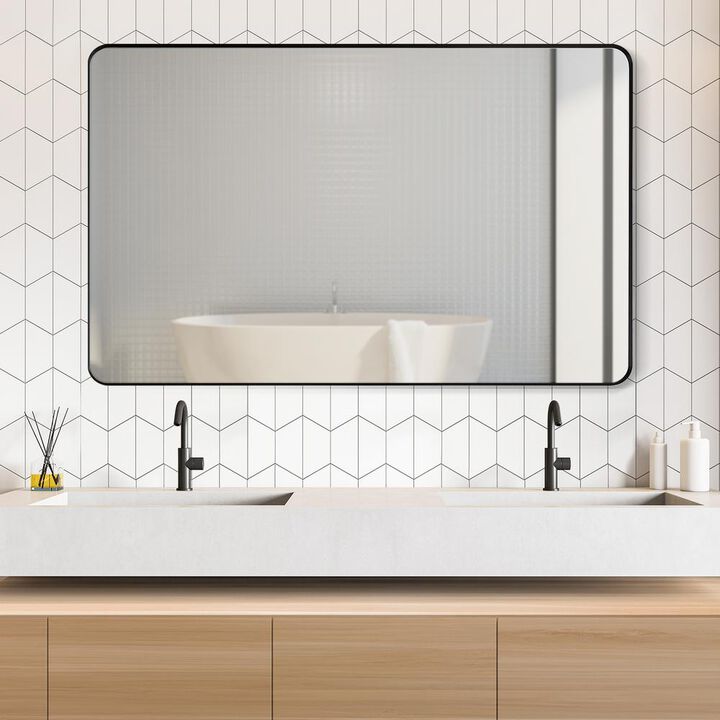 Altair Nettuno 48 Rectangle Bathroom/Vanity Matt Black Aluminum Framed Wall Mirror
