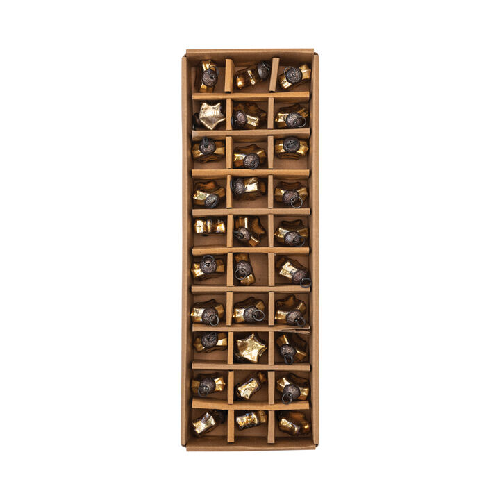 Glass Star Ornaments in Kraft Box, Gold Finish, Set of 30