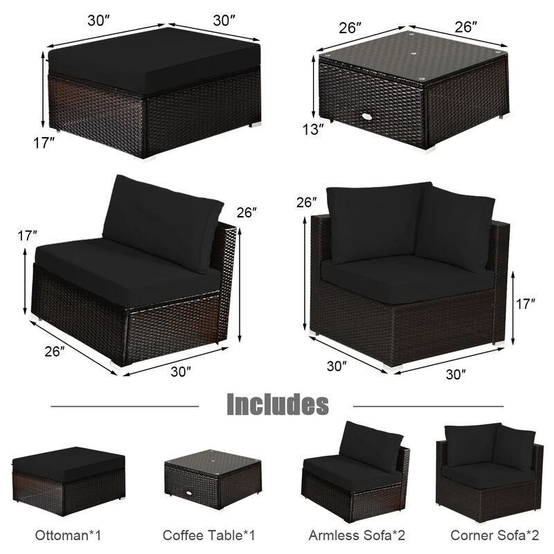 Mondawe 6 Pieces Outdoor Patio Rattan Sectional Sofa Set with Coffee Table