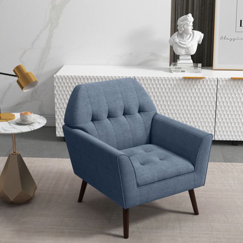 Modern Tufted Fabric Accent Chair with Rubber Wood Legs