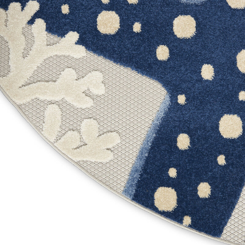 HomeRoots 4' Navy Blue And Gray Round Starfish Indoor Outdoor Area Rug image number 4