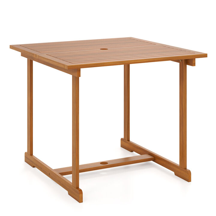 Outdoor Dining Table for 4 Acacia Wood with Umbrella Hole and Crossbar