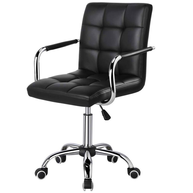 Executive-Style Mid-Back Faux Leather Office Chair with Optional Armrests