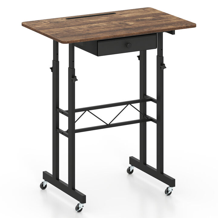 Adjustable Rolling Laptop Desk with Tablet Stand and Drawer