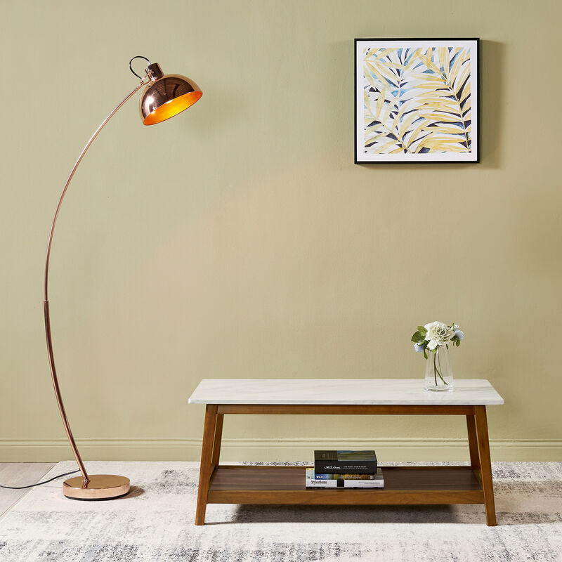Kingston Coffee Table with Storage and Marble-Look Top, Marble/Walnut image number 1