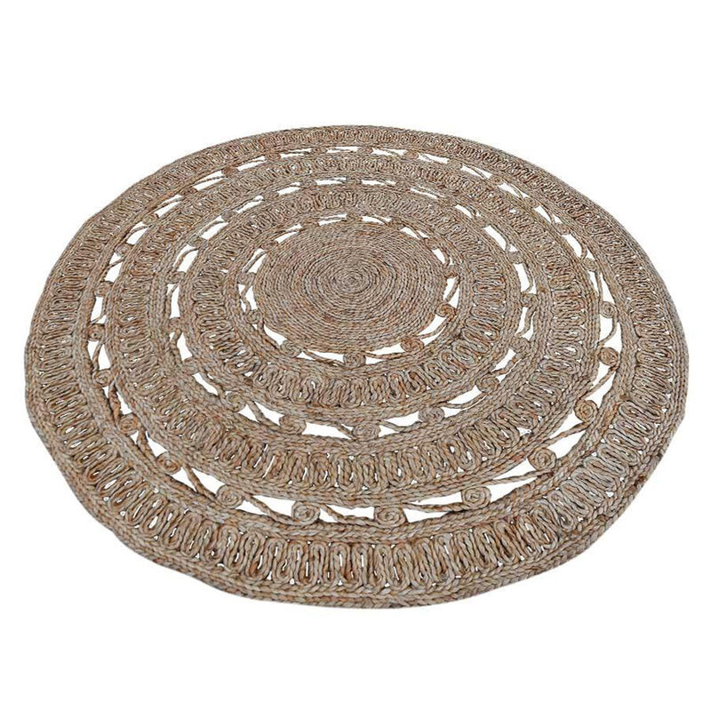 HAND WOVEN JUTE ECO-FRIENDLY Oriental AREA RUGS - 4'x4', Round Shape, Beige Color, Oriental Pattern, High Pile, Natural Fiber, Outdoor Indoor Handmade Area Rugs for Living Room, Bed Room (J00073)
