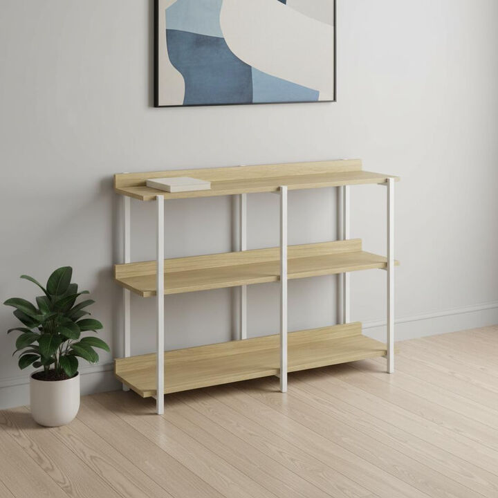 HomeRoots 47" Natural and White Wood and Metal Frame Console Table With Three Shelves