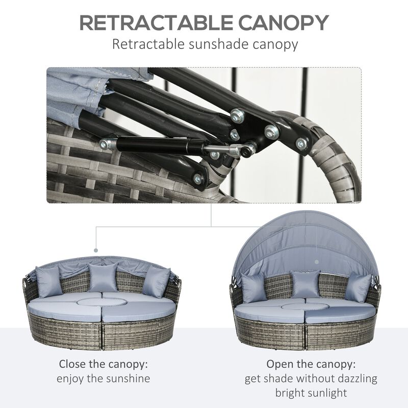 Versatile Patio Ensemble: 4pc Rattan Set with Convertible Daybed & Canopy