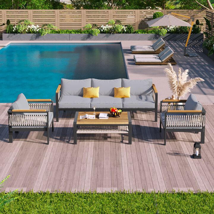 Mondawe 4-Pcs Outdoor Sofa Set,W/ Coffee Table & Water-Resistant Fabric Removable Cushions Patio Set