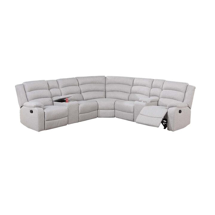 Rexy L Shape Sofa, 3pc Manual Reclining Sectional, Clean White Burlap - Benzara