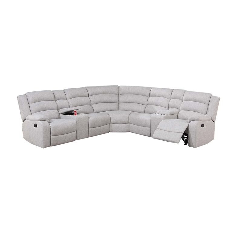 Rexy L Shape Sofa, 3pc Manual Reclining Sectional, Clean White Burlap - Benzara