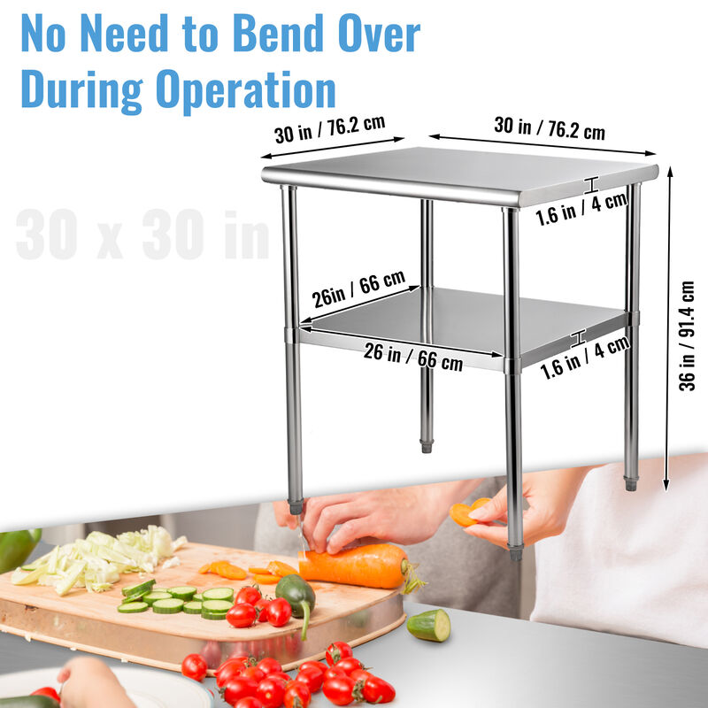 VEVOR Stainless Steel Work Table Commercial Food Prep Table 24x24x36in w/ Wheels image number 6