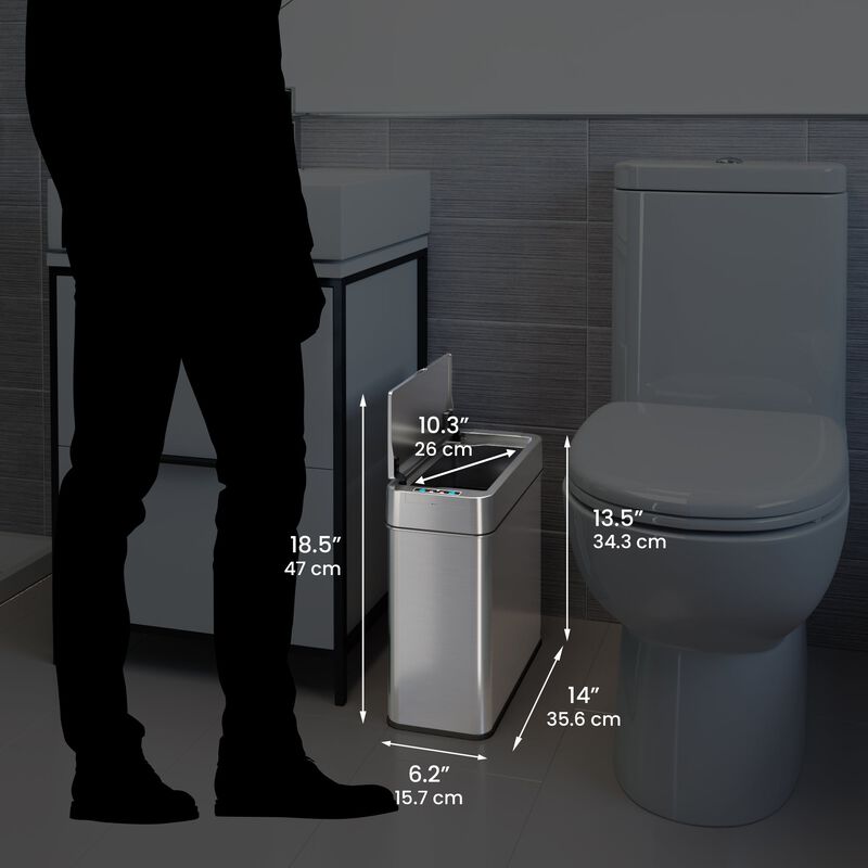 iTouchless 4 Gallon Stainless Steel Slim Sensor Trash Can (Left Side Lid Open)