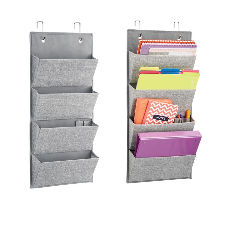 mDesign Fabric Over Door Hanging Office Storage, 4 Pockets, 2 Pack - Gray