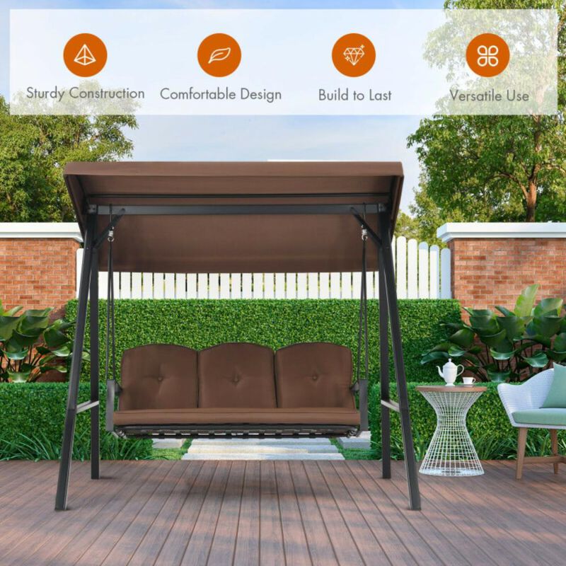 Hivvago Outdoor 3-Seat Porch Swing with Adjust Canopy and Cushions