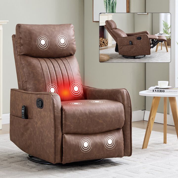 Faux Leather Manual Recliner Chair with Heat and Massage, Living Room Rocker and Swivel Chair