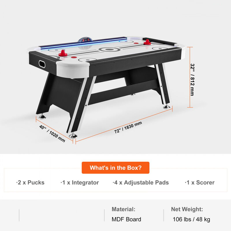 72in Air Powered Hockey Table with Electronic Scoring and LED Display image number 2