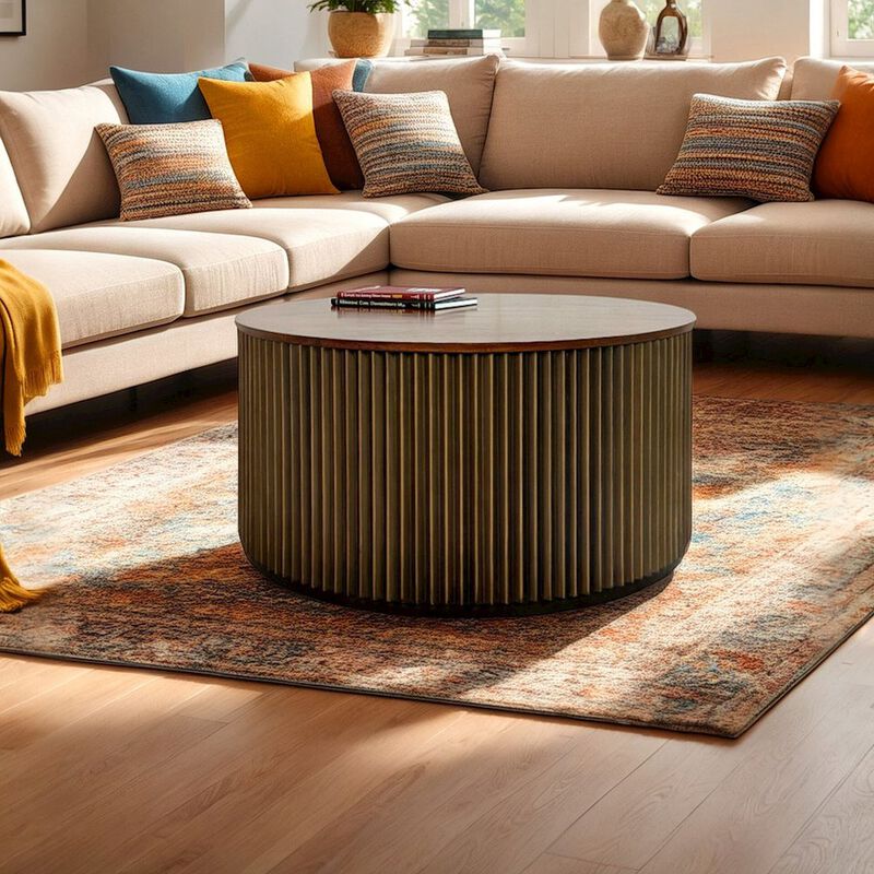 Carolina Chair & Table Harmony 36 Brass Groove Coffee Table - Black Honed