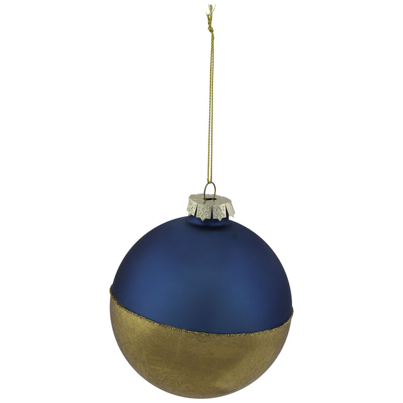 3.5" Blue and Gold Glass Ball Christmas Ornament image number 3