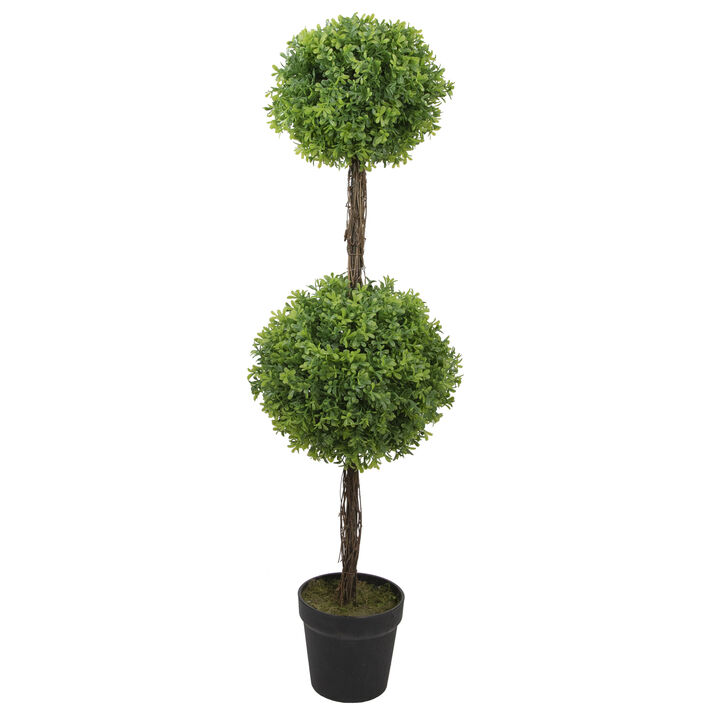 36" Green Double Sphere Artificial Boxwood Topiary Potted Plant