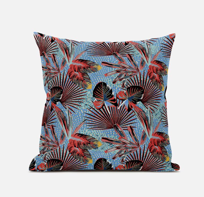 Homezia 20"Coral Blue Tropical Zippered Suede Throw Pillow