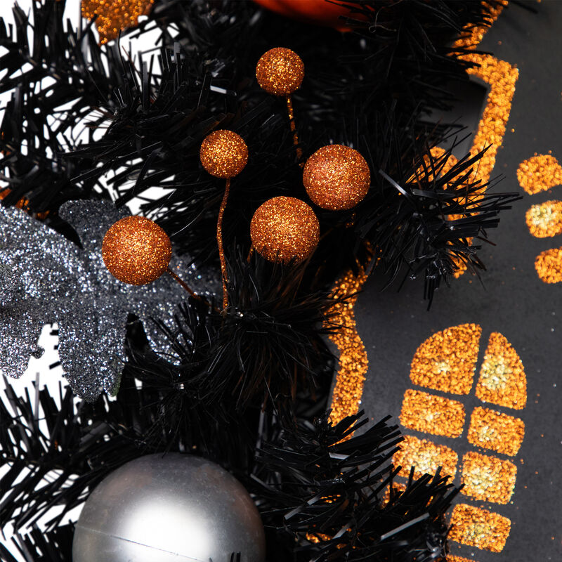 Orange and Black Haunted House Halloween Wreath  24-Inch  Unlit image number 5