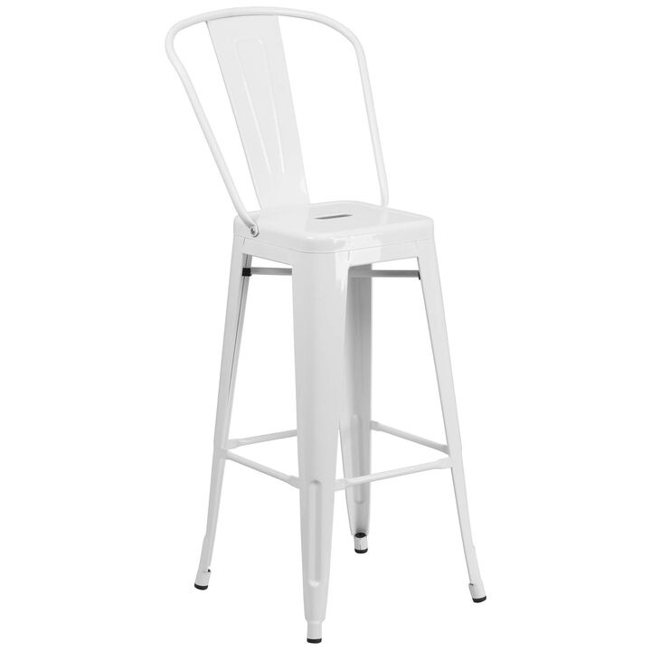 Flash Furniture Commercial Grade 30" High White Metal Indoor-Outdoor Barstool with Removable Back