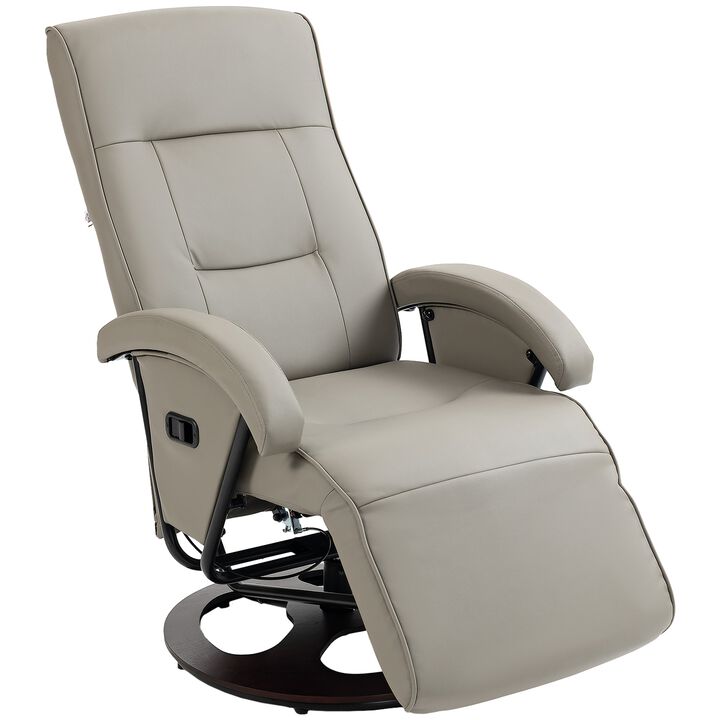 PU Recliner with Footrest, Lounge Chair with 135° Adjustable Backrest, Swivel Wood Base, Padded Seat & Armrests for Living Room, Gray