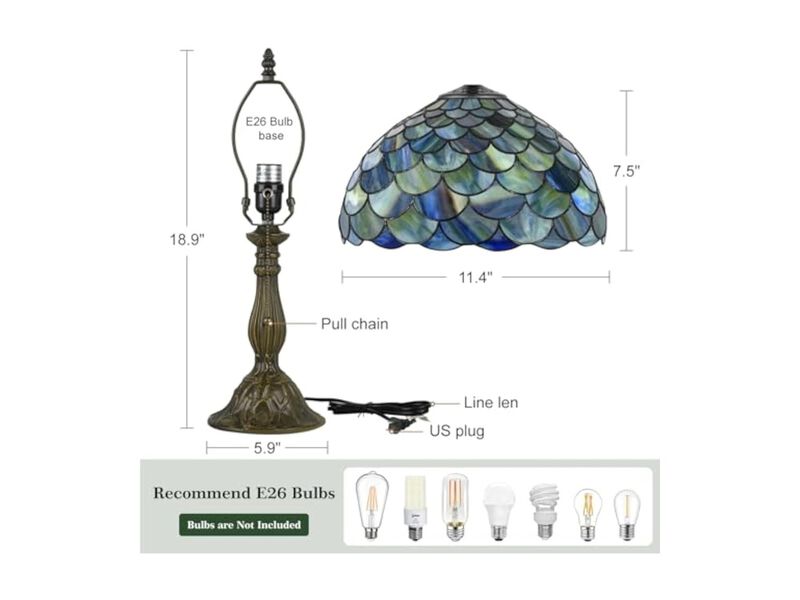 Antique Glass Bronze Table Lamp For Bedside 12 X 12 X 19 Inch Green image number 3