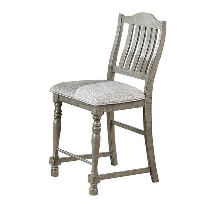 Rizi Counter Height Chair Set of 2, Carved Legs, Open Slats, Gray Wood - Benzara