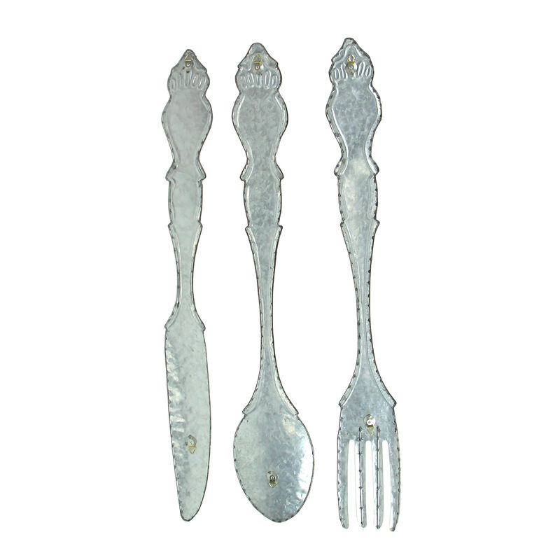 Giant Galvanized Metal Fork Spoon Knife Farmhouse Kitchen Decor Wall Hanging Set image number 5