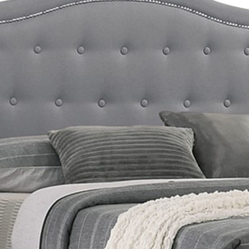 Sey California King Bed w Storage Drawer, Light Gray Burlap Upholstery - Benzara