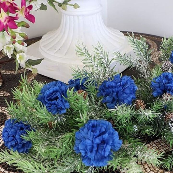 Blue Silk Carnation Picks, Artificial Flowers for Weddings, Decorations, DIY Decor, 100 Count Bulk, 3.5" Carnation Heads with 5" Stems