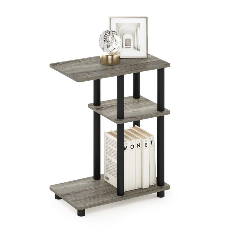 Furinno Turn-N-Tube C Shape Sofa Side Table, French Oak/Black