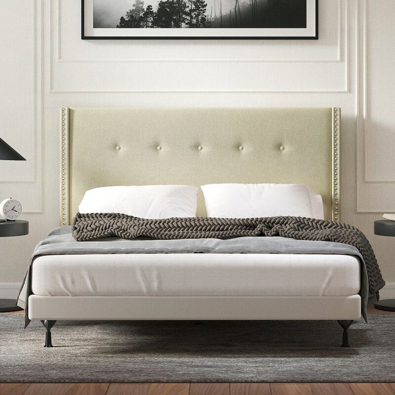 Rize Home Upholstered Headboard Queen Beige image number 4