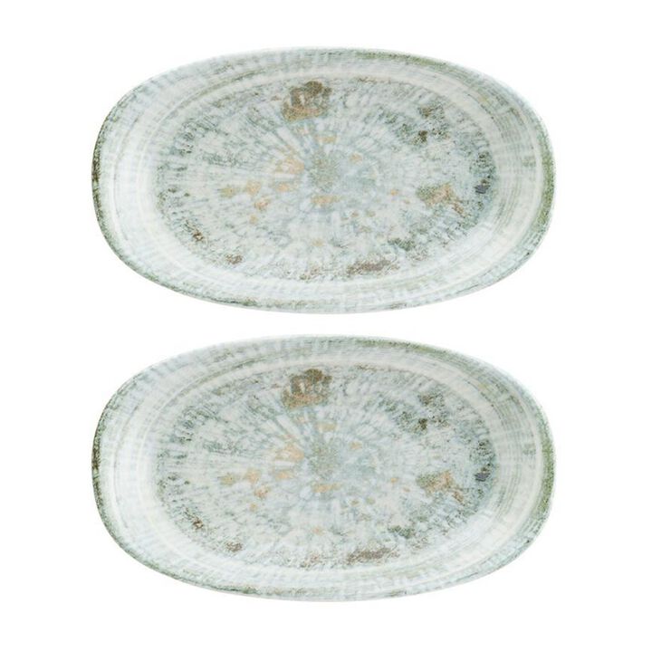Odette 7.5" x 4.25" x h:1" Oval Decorated Porcelain Platter (Set of 2)
