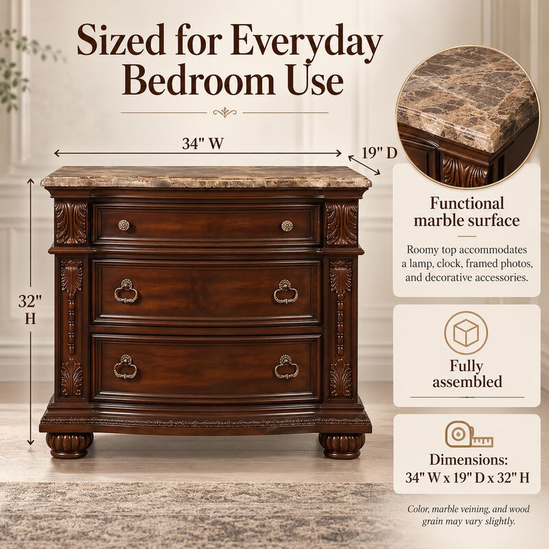 Valcrissiq Marble-Top 3-Drawer Nightstand image number 5