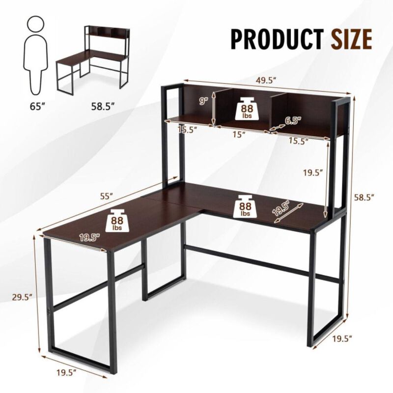 Hivvago Reversible L-Shaped Corner Desk with Storage Bookshelf