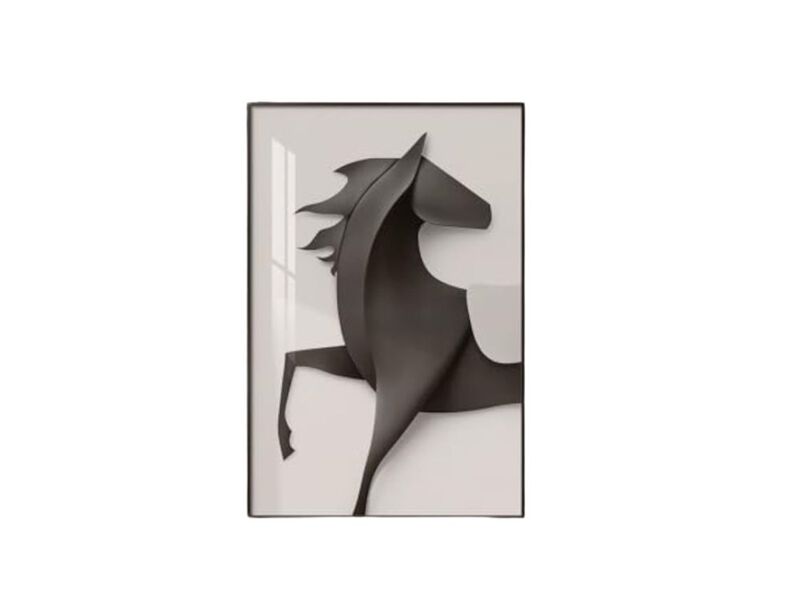 Large Framed Modern Black White Horse Wall Art Vertical Abstract Animal Bright image number 0