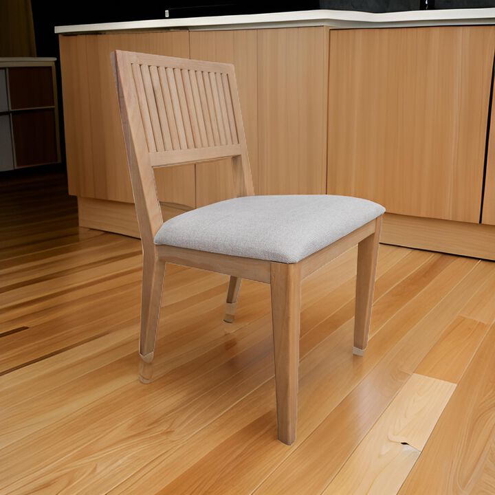 Izya Dining Side Chair Set of 2, Fluted, White Polyester, Brown Solid Wood - Benzara