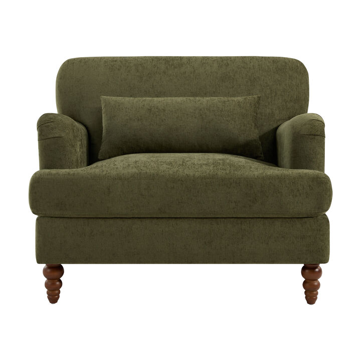 Whisen 40.5" Oversized Accent Chair, Chenille Upholstered Armchair with Lumbar Pillow, Turned Wood Legs for Living Room Bedroom