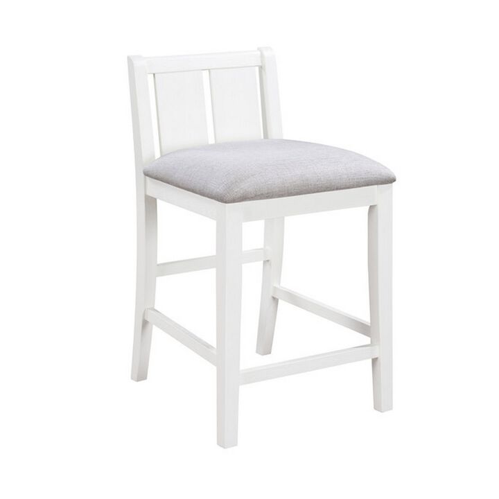 Ham 25 Inch Counter Height Chair Set of 2, Cream Fabric, White Wood Finish - Benzara