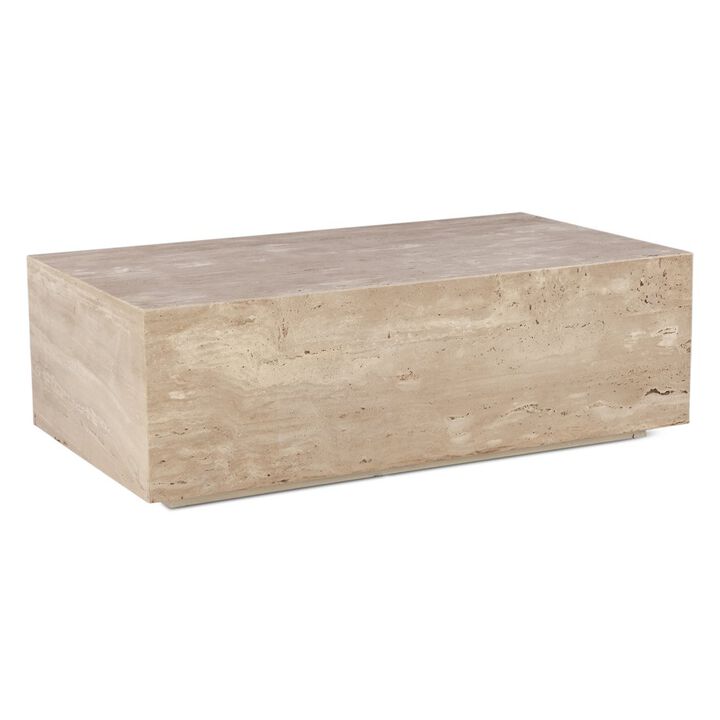 World Interiors Giza 50 Drum Coffee Table in Travertine Stone