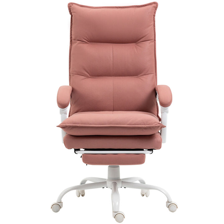 Vinsetto Executive Massage Office Chair with 6 Vibration Points, Microfiber Computer Desk Chair, Heated Reclining Chair with Footrest, Armrest, Double Padding, Pink