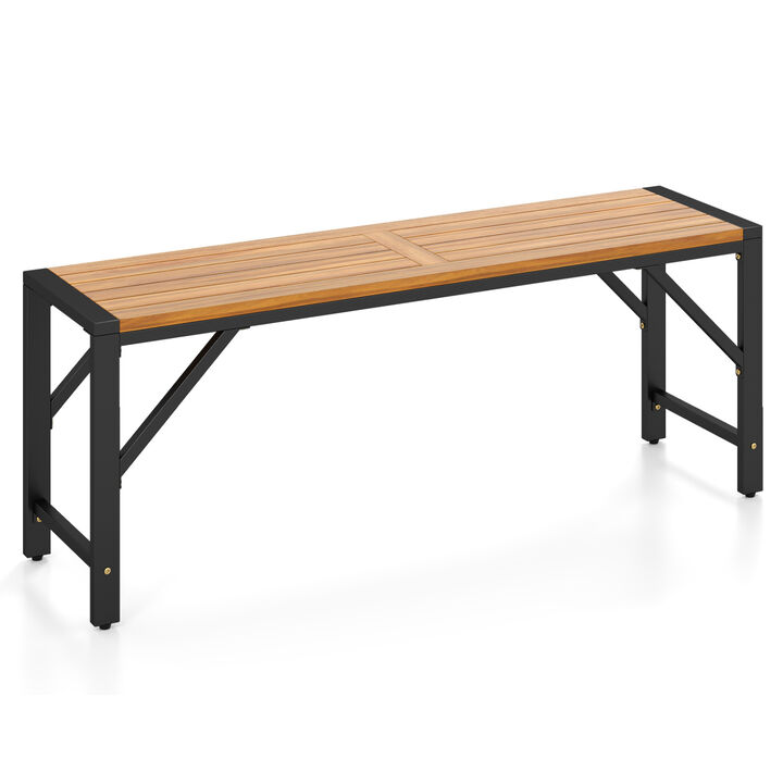 Outdoor Acacia Wood Bench with Slatted Seat for Garden and Backyard-Natural
