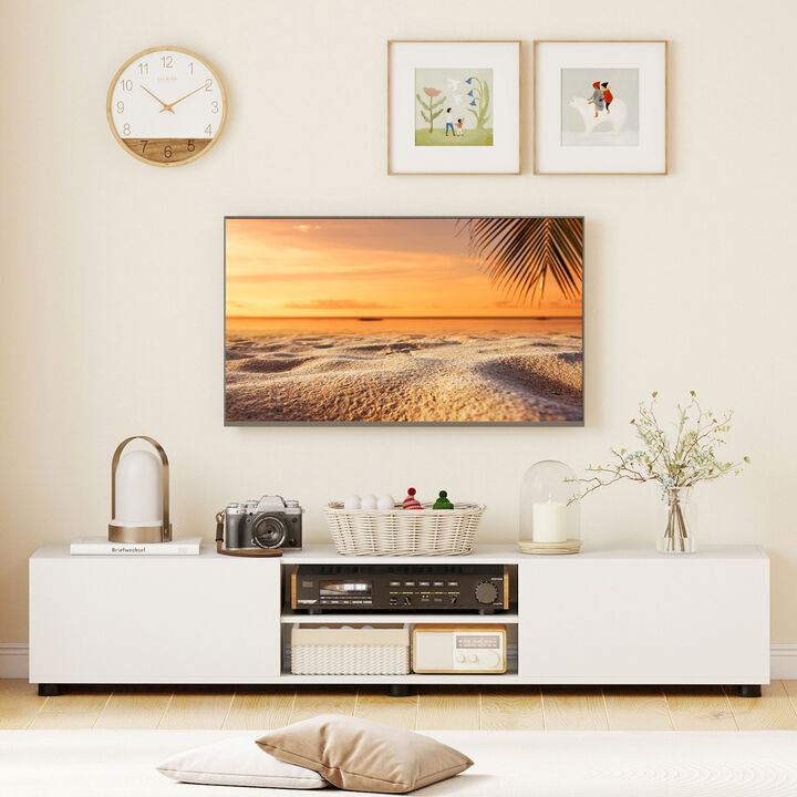 Modern TV Stand Entertainment Center with 2 Doors and Open Storage Shelves