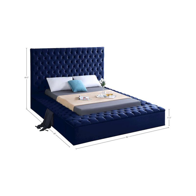 Meridian Furniture Bliss Navy Velvet Queen Bed