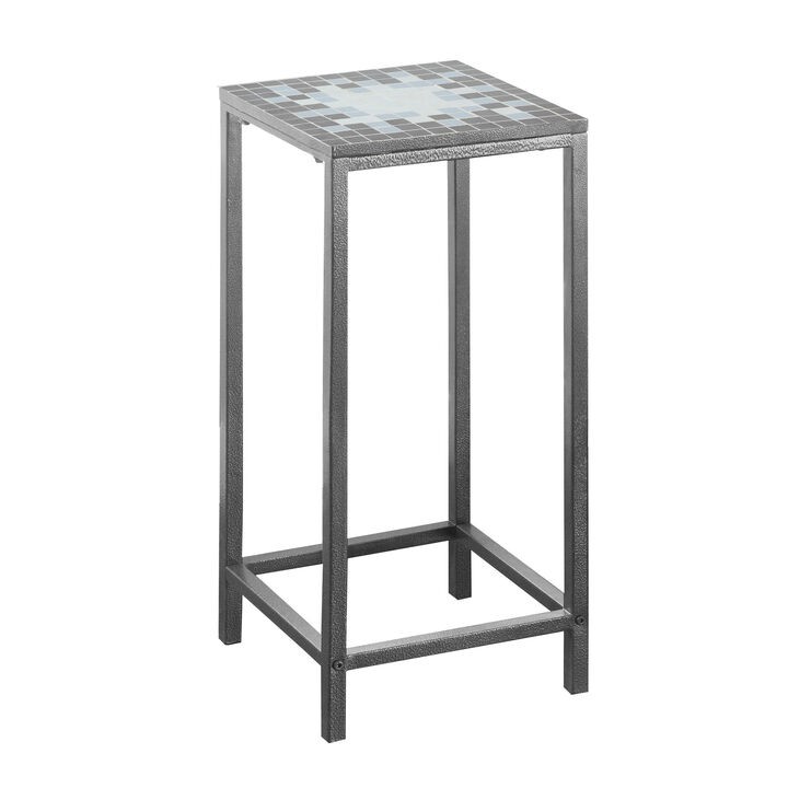 Monarch Specialties I 3145 Accent Table, Side, End, Plant Stand, Square, Living Room, Bedroom, Metal, Tile, Blue, Grey, Transitional