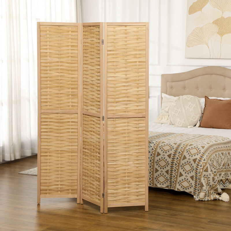 3 Panel Room Divider 5.5Ft Tall Bamboo Portable Folding Privacy Screens Natural