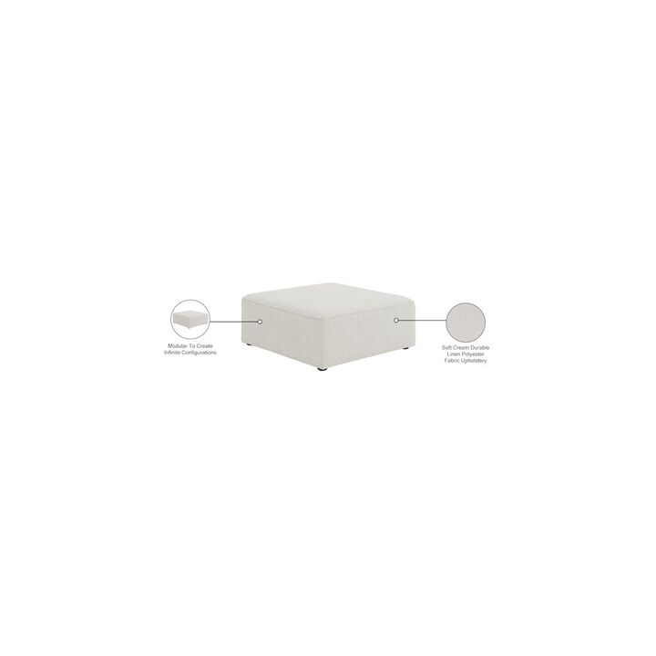 Meridian Furniture Cube Cream Durable Linen Textured Ottoman